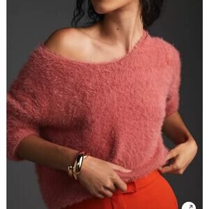 Anthropologie Pilcro Hairy Fuzzy Cropped Eyelash Salmon Pink Sweater Size XXSP